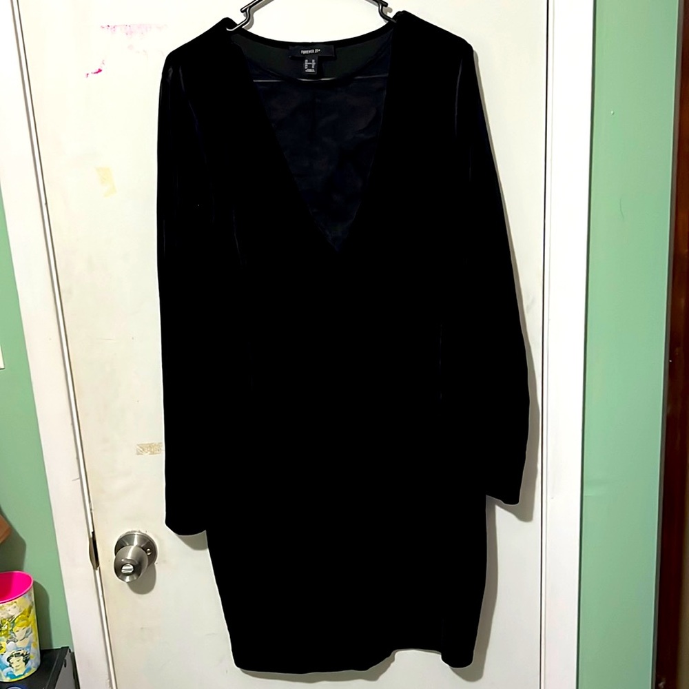 Forever 21+ curve hugging black velvet dress